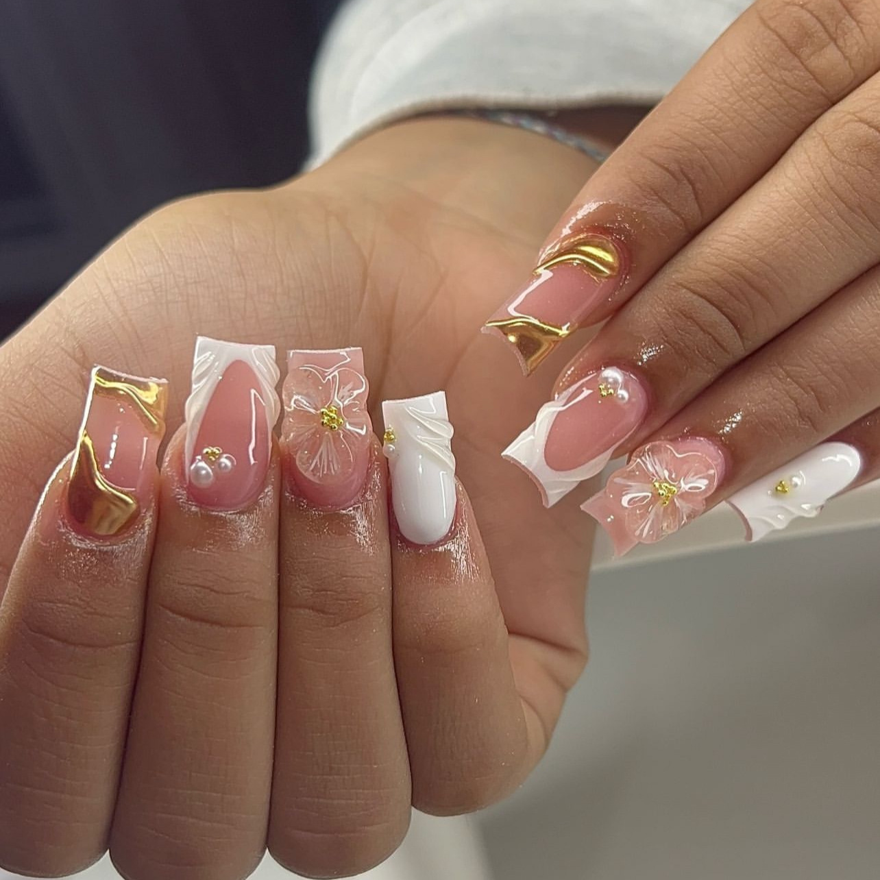 Pressed Flower Art - 24Pcs Słodkie Średnie Kwadratowe Sztuczne Paznokcie
