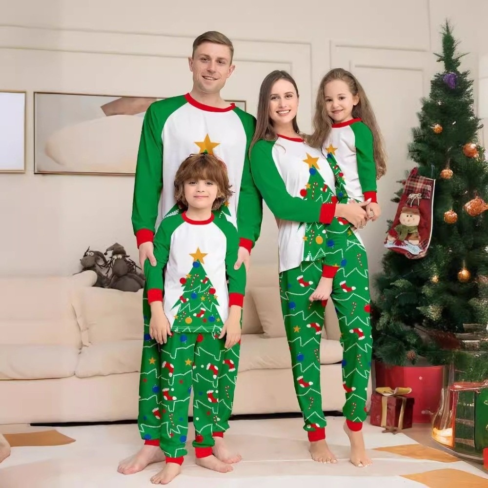Family Tree Print - Zestaw świątecznych piżam z długim rękawem